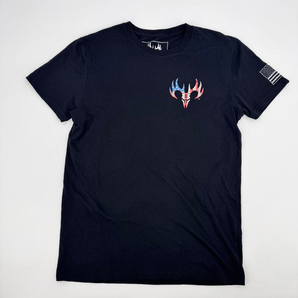 Buck Wear T Shirt Mens Medium Black Live Free Take No Bull Skull USA Flag